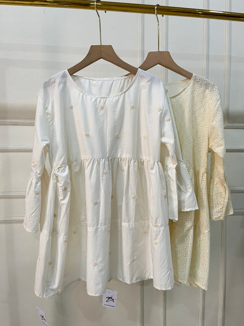 Cotton Embroidered Peplum Tiered Tops